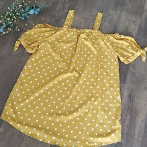 Open shoulder polk-a- dot dress